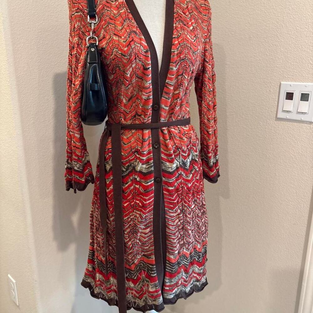 Nine West orange and brown cardigan with blet. Size medium
